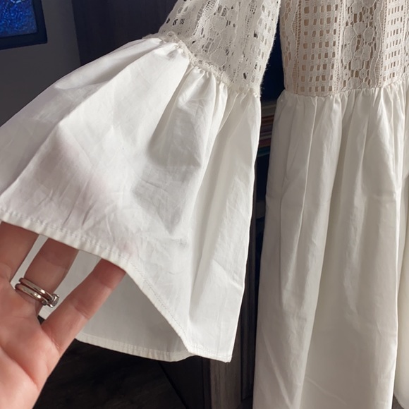 Endless Rose Ivory Eyelet Bell Sleeve Mini Dress - Picture 3 of 12